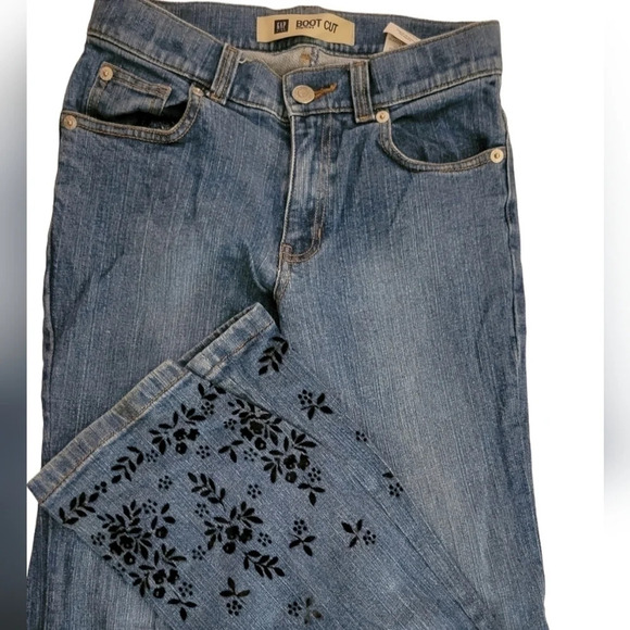 𝅺GAP Stretch Boot Cut Jeans with Floral Hem - Picture 1 of 6
